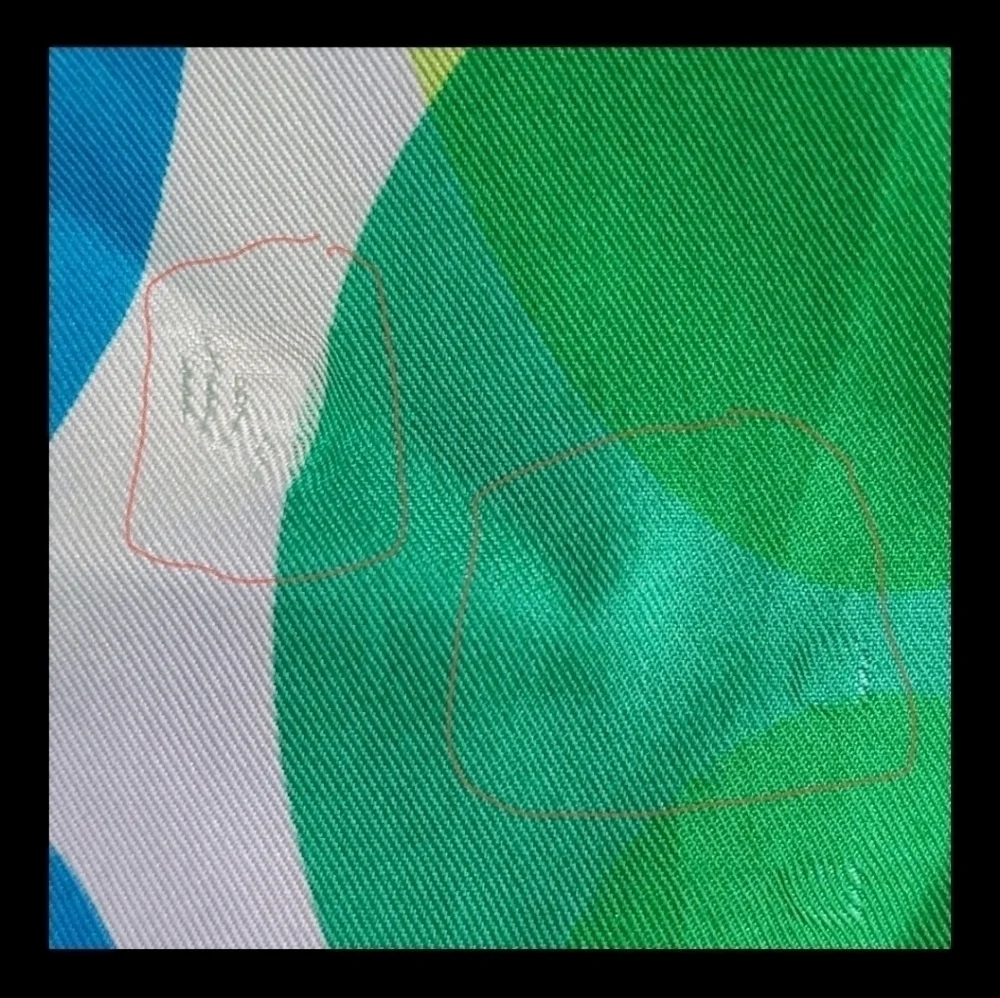 Echo- Womens Geometric Circles Silk Scarf Blues, Greens,White, Yellows 11 X 59